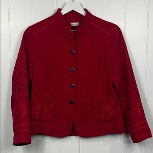 Coldwater Creek Womens Blazer/Jacket 10P Red Mandarin Collar Button Down Lined
